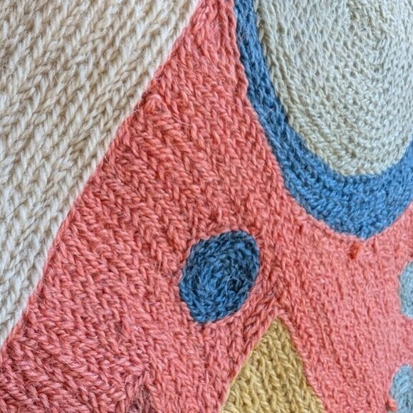 Kandinsky Style Wool Chainstitch Crewelwork Decorative Accent Pillow - Picture 14 of 15